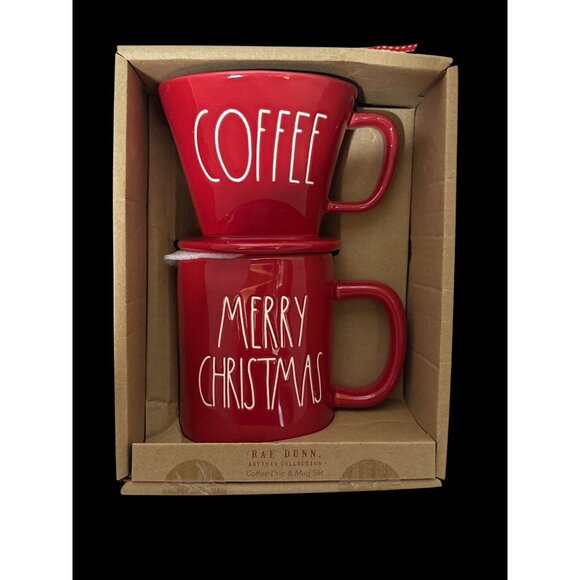 Rae Dunn "COFFEE" drip and "MERRY CHRISTMAS" mug set New in Box - Picture 1 of 3